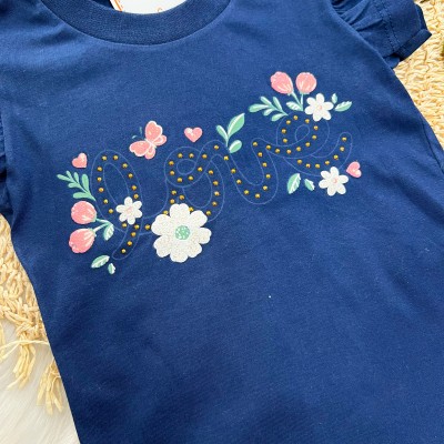 Conj. Blusa Love Floral e Short - Marinho